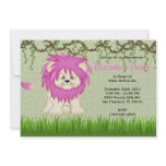 CUTE Sweet Baby  PINK LION Vines Jungle Birthday Announcements