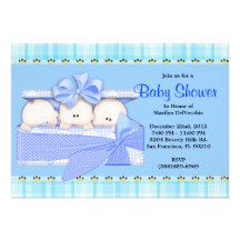CUTE Sweet Blue Triplets Baby Shower Custom Announcements