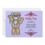 CUTE Sweet Mardi Gras Bithday Teddy Bear With Red  Custom Announcements