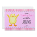 CUTE Sweet Pink card with Yellow Duck Birthday Invitation