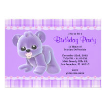 CUTE Sweet Plush Purple Teddy Bear Birthday Custom Invitation