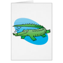 cute swimming alligator card