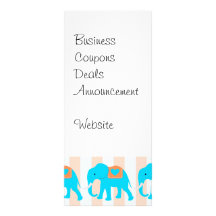 Cute Teal Turquoise Blue Elephants on Peach Stripe Personalized Rack Card