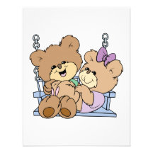 cute teddy bear couple romance on bench swing custom invites