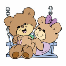 cute teddy bear couple romance on bench swing photo sculpture