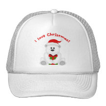 Cute Teddy Bear I Love Christmas Art Mesh Hat