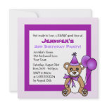 Cute Teddy Bear Theme Kids Birthday - Purple Custom Invites