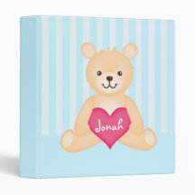 Cute Teddy Bear with Heart (blue) Binder