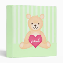 Cute Teddy Bear with Heart (green) Binder