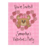 Cute Teddy Love Heart Roses Kids Valentines Party Card