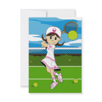 Cute Tennis Girl RSVP Card Custom Announcements