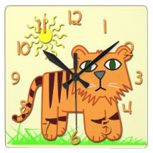 Cute Tiger Kid's Square Wall Clock