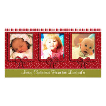 Cute Tiny Snowflakes Stripes Christmas Photo Personalized Photo Card