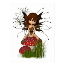 Cute Toon Autumn Fairy and Toadstool Post Card