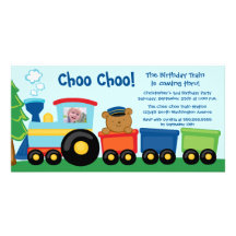 Cute train birthday party invitation photo card