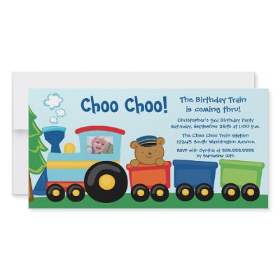 Cute train birthday party invitation photo card by Jamene
