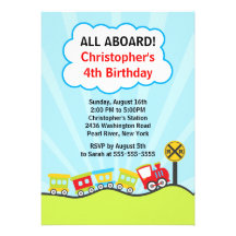 Cute Trains Birthday Party Invitation