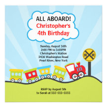 Cute Trains Birthday Party Invitation