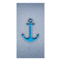 Cute Trendy Blue Paper Heart Anchor Personalized Photo Card