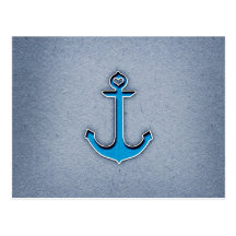 Cute Trendy Blue Paper Heart Anchor Postcards