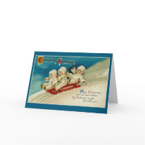 Cute Triplets Sledding Holiday Cards