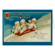 Cute Triplets Sledding Holiday Cards