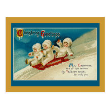 Cute Triplets Sledding Holiday Cards Post Cards