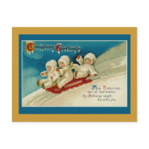 Cute Triplets Sledding Holiday Cards Post Cards