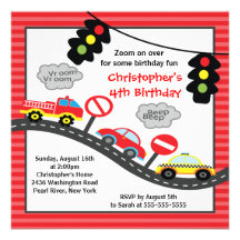 Cute Trucks & Cars Birthday Party Invitation
