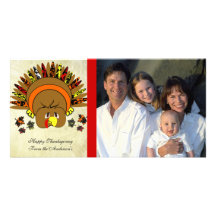 Cute Turkey Thanksgiving Family Photo Card