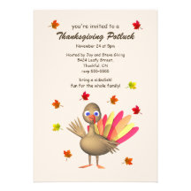 Cute Turkey Thanksgiving Potluck Invitation