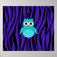 Cute turquoise owl purple zebra stripes print