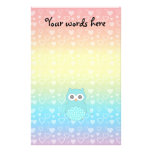 Cute turquoise owl rainbow hearts custom stationery
