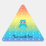 Cute turquoise owl rainbow hearts stickers