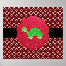 Cute turtle polka dots red posters