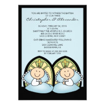 Cute Twin Boys Baptism Christening Inviation Personalized Announcement
