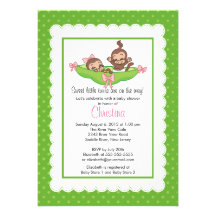 Cute Twin Monkeys Pea Pod Baby Shower Invitations