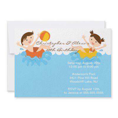 CUTE Twins Pool Party Birthday Invitation by celebrateitinvites