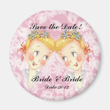Cute Two Brides Gay Save the Date Wedding Magnet