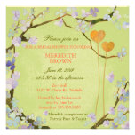 Cute Two Hearts Green Modern Floral Bridal Shower Custom Invitations
