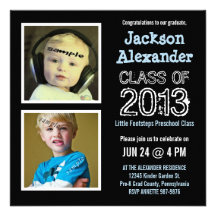Cute Two Photo Preschool Kindergarten Grad Party Personalized Announcement