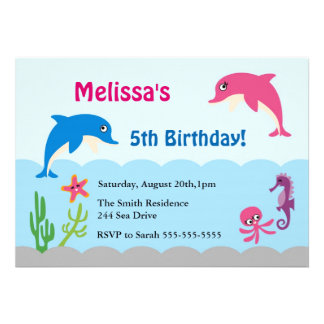    Birthday Party on Cute Under The Sea Dolphin Birthday Party Invite