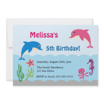 Cute Under the Sea Dolphin Birthday Party Invite