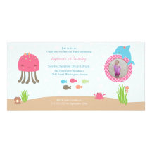 Cute under the Sea girls birthday party invitation Photo Cards