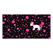 Cute unicorn pink polka dots personalized photo card