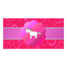 Cute unicorn pink swirls photo greeting card