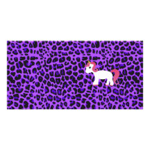Cute unicorn purple leopard photo card template