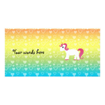 Cute unicorn rainbow hearts picture card