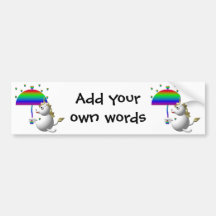 Cute unicorn with an umbrella bumper stickers