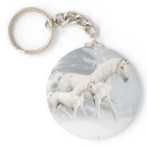 Cute Unicorns In Snow 1 Keychain